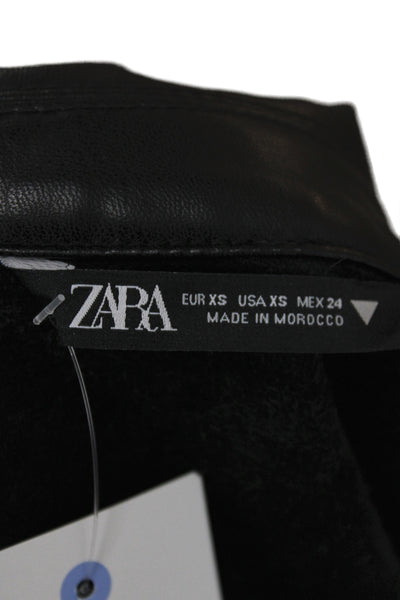 Zara Unisex Military Jacket Black 100% Polyester Collared Button Biker Size XS