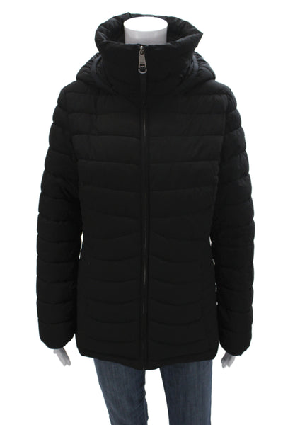 DKNY Womens Puffer Quilted Jacket Black Polyester High Neck Zip Size L