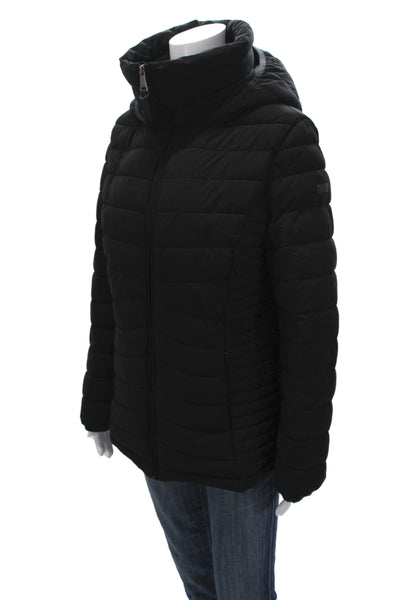 DKNY Womens Puffer Quilted Jacket Black Polyester High Neck Zip Size L