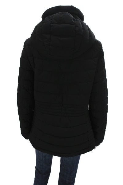DKNY Womens Puffer Quilted Jacket Black Polyester High Neck Zip Size L