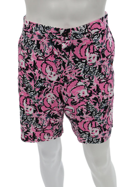 Lilly Pulitzer Unisex Black Chino Shorts Cotton Graphic Animal Print Size 34