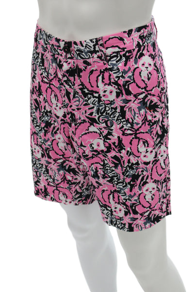 Lilly Pulitzer Unisex Black Chino Shorts Cotton Graphic Animal Print Size 34