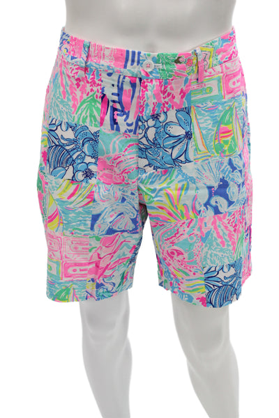 Lilly Pulitzer Unisex Floral Blue Cotton Shorts Size 34