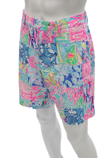 Lilly Pulitzer Unisex Floral Blue Cotton Shorts Size 34