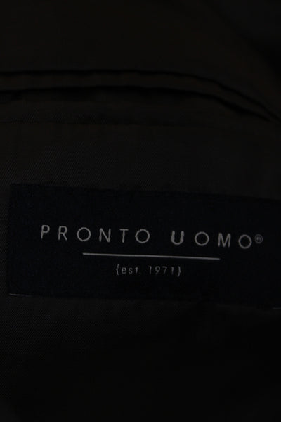 Pronto Uomo Mens Brown Solid Blazer Button Collared Long Sleeve Size 46