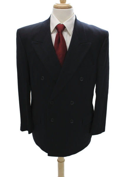 Stafford Mens 2 Piece Striped Black Wool Suit Jacket Classic Size 42