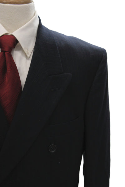 Stafford Mens 2 Piece Striped Black Wool Suit Jacket Classic Size 42