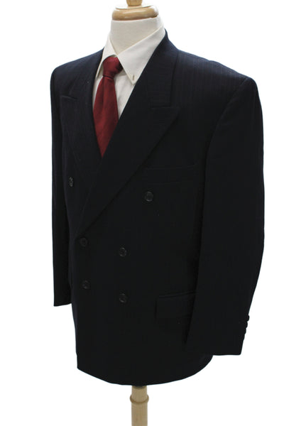Stafford Mens 2 Piece Striped Black Wool Suit Jacket Classic Size 42