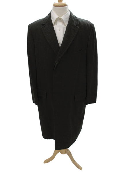 Bloomingdales Mens Overcoat Dark Gray Wool Button Collared Size 46
