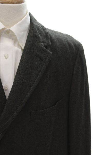 Bloomingdales Mens Overcoat Dark Gray Wool Button Collared Size 46