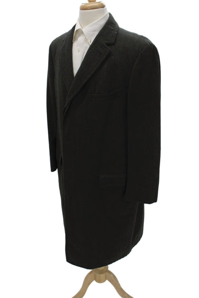 Bloomingdales Mens Overcoat Dark Gray Wool Button Collared Size 46