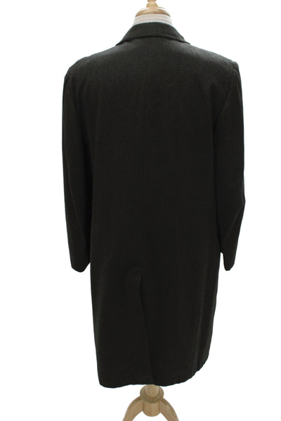Bloomingdales Mens Overcoat Dark Gray Wool Button Collared Size 46