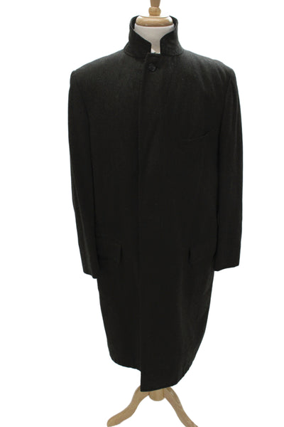 Bloomingdales Mens Overcoat Dark Gray Wool Button Collared Size 46