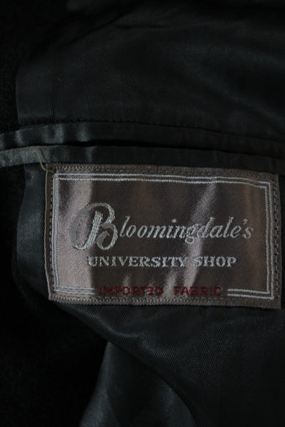 Bloomingdales Mens Overcoat Dark Gray Wool Button Collared Size 46