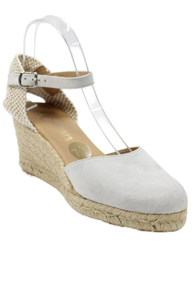 Paseart Womens Wedge Heel Ankle Strap Espadrilles Pumps Gray Suede Size 38