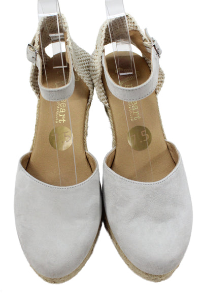 Paseart Womens Wedge Heel Ankle Strap Espadrilles Pumps Gray Suede Size 38