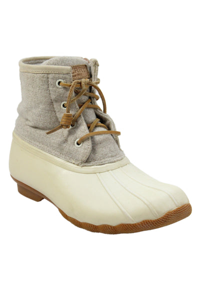 Sperry Womens Side Zip Lace Up Rubber Wool Ankle Boots White Gray Size 6