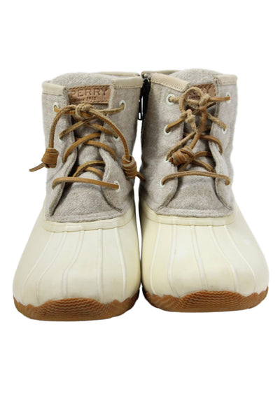 Sperry Womens Side Zip Lace Up Rubber Wool Ankle Boots White Gray Size 6