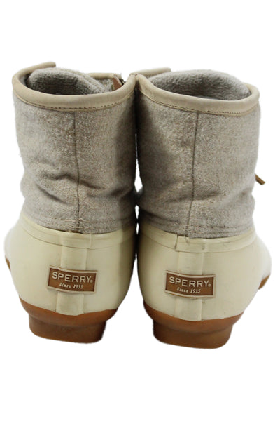 Sperry Womens Side Zip Lace Up Rubber Wool Ankle Boots White Gray Size 6