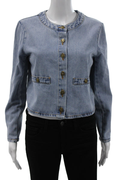 Amanda Uprichard Womens Light Blue Cotton Button Jacket Long Sleeve 90s Size M