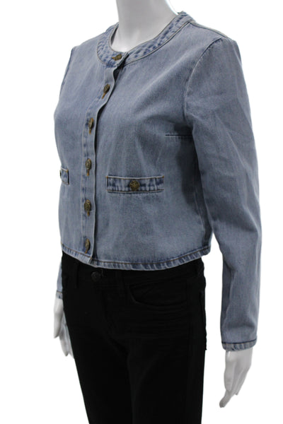 Amanda Uprichard Womens Light Blue Cotton Button Jacket Long Sleeve 90s Size M