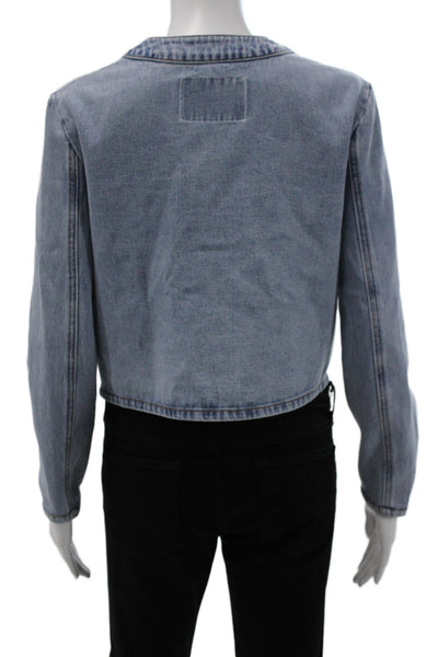 Amanda Uprichard Womens Light Blue Cotton Button Jacket Long Sleeve 90s Size M