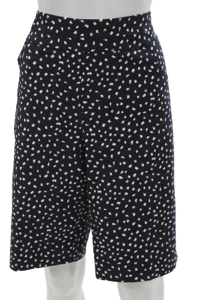 Renuar Unisex Dark Blue Geometric Bermuda Shorts Rayon Blend Size 14
