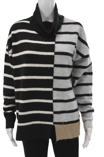 Renuar Unisex Turtleneck Striped Wool Pullover Sweater Black Long Sleeve Size M