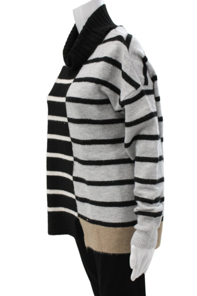 Renuar Unisex Turtleneck Striped Wool Pullover Sweater Black Long Sleeve Size M