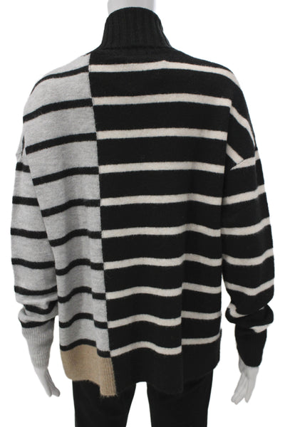 Renuar Unisex Turtleneck Striped Wool Pullover Sweater Black Long Sleeve Size M