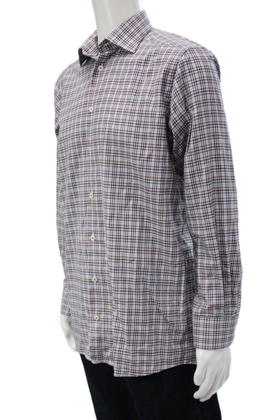 Eton Mens Point Collar Dress Shirt Blue Plaid Long Sleeve Cotton Size 39