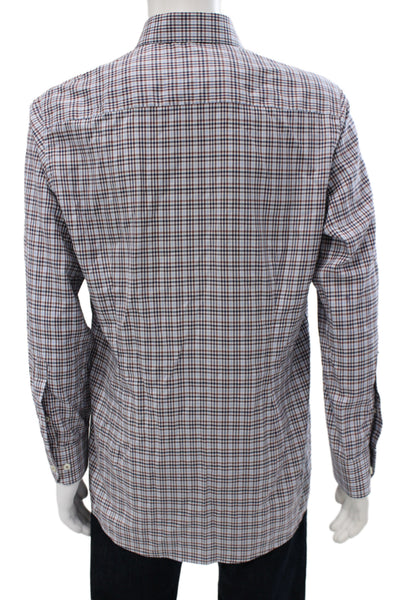Eton Mens Point Collar Dress Shirt Blue Plaid Long Sleeve Cotton Size 39