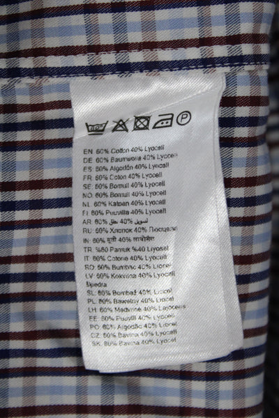 Eton Mens Point Collar Dress Shirt Blue Plaid Long Sleeve Cotton Size 39