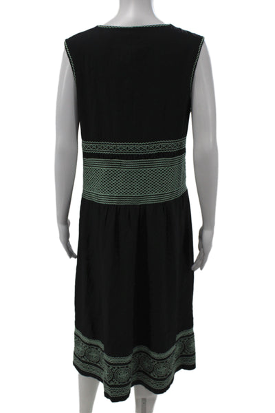Cacharel Women A-Line Sundress Black V-Neck Cotton Knee Length Size L