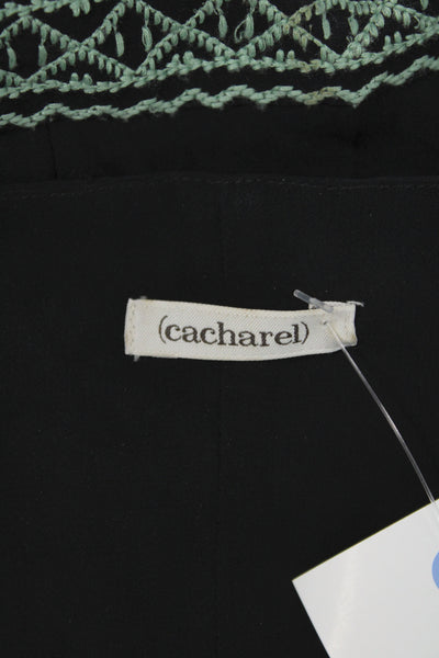 Cacharel Women A-Line Sundress Black V-Neck Cotton Knee Length Size L