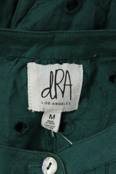 dRA Los Angeles Women Kaftan Maxi Dress Green Floral Cotton 3/4 Sleeve Size M