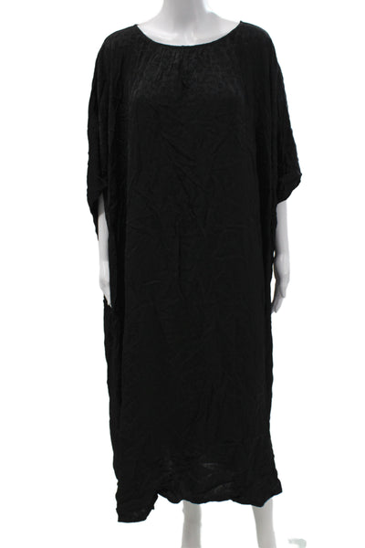Marimekko Womens Kaftan Dress Black 100% Viscose Midi Round Neck Size L