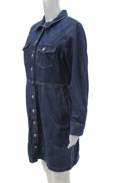 Levis Womens Dark Blue Cotton Long Sleeve Shirt Dress Button Collared Size L
