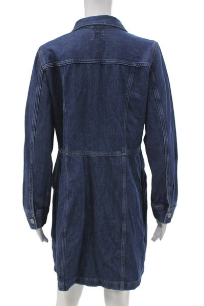 Levis Womens Dark Blue Cotton Long Sleeve Shirt Dress Button Collared Size L