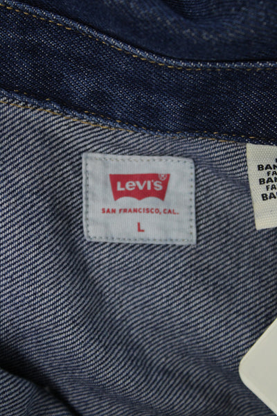 Levis Womens Dark Blue Cotton Long Sleeve Shirt Dress Button Collared Size L