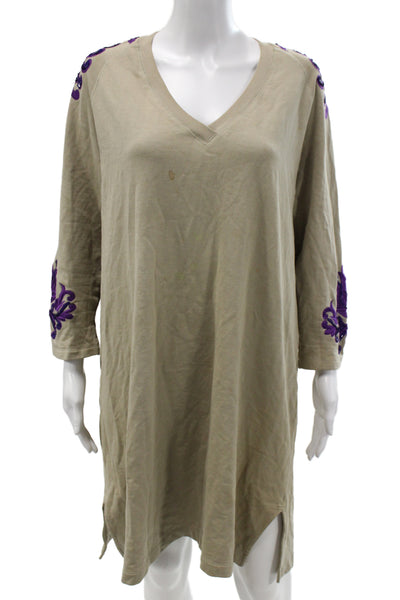 Dries Van Noten Womens Beige Kaftan Dress V-Neck Long Sleeve Size M