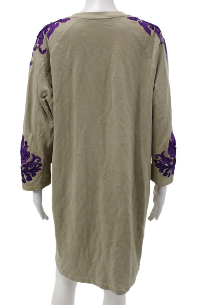 Dries Van Noten Womens Beige Kaftan Dress V-Neck Long Sleeve Size M