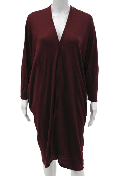 Zucca Womens Kaftan Shirt Dress Dark Red V-Neck Long Sleeve Cotton Size M
