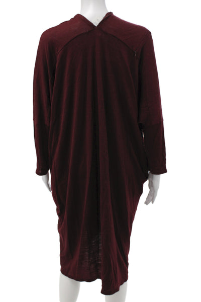 Zucca Womens Kaftan Shirt Dress Dark Red V-Neck Long Sleeve Cotton Size M