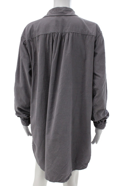 Zucca Womens Kaftan Shirt Dress Dark Red V-Neck Long Sleeve Cotton Size M