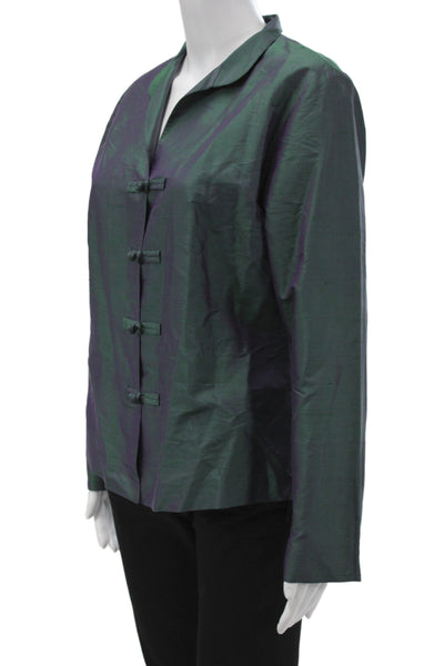 Harari Unisex 100% Silk Collared Long Sleeve Blazer Green Tie Size M