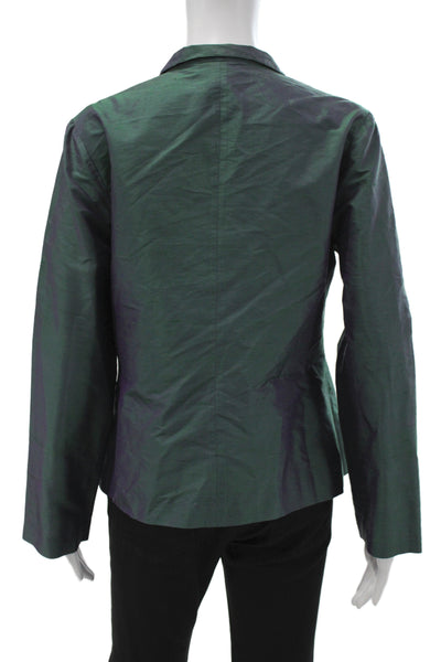 Harari Unisex 100% Silk Collared Long Sleeve Blazer Green Tie Size M