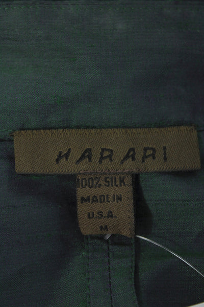 Harari Unisex 100% Silk Collared Long Sleeve Blazer Green Tie Size M
