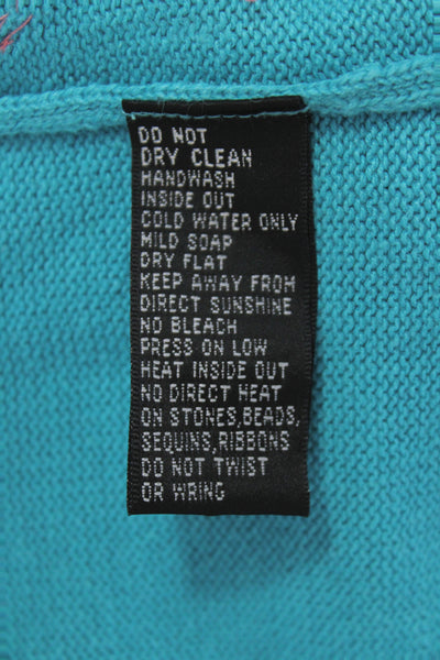 Michael Simon Womens Cardigan Blue Ramie Crew Neck Abstract Long Sleeve Size S