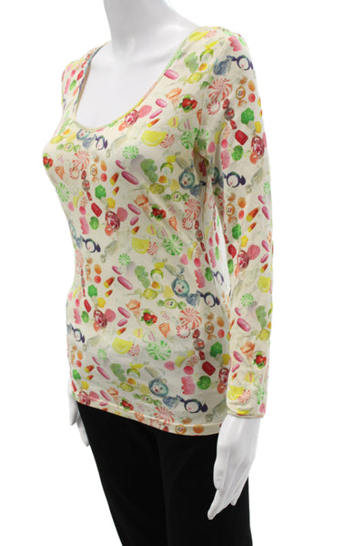 Cynthia Rowley Women Long Sleeve Graphic T-Shirt Multi-Color Silk Size L